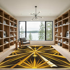 Radiant Golden Sunburst Geometric Art Rug