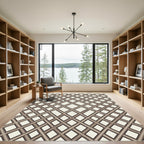 Geometric Brown Lattice Diamond Weave Rug