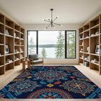 Vibrant Indigo Orange Mandala Star Rug