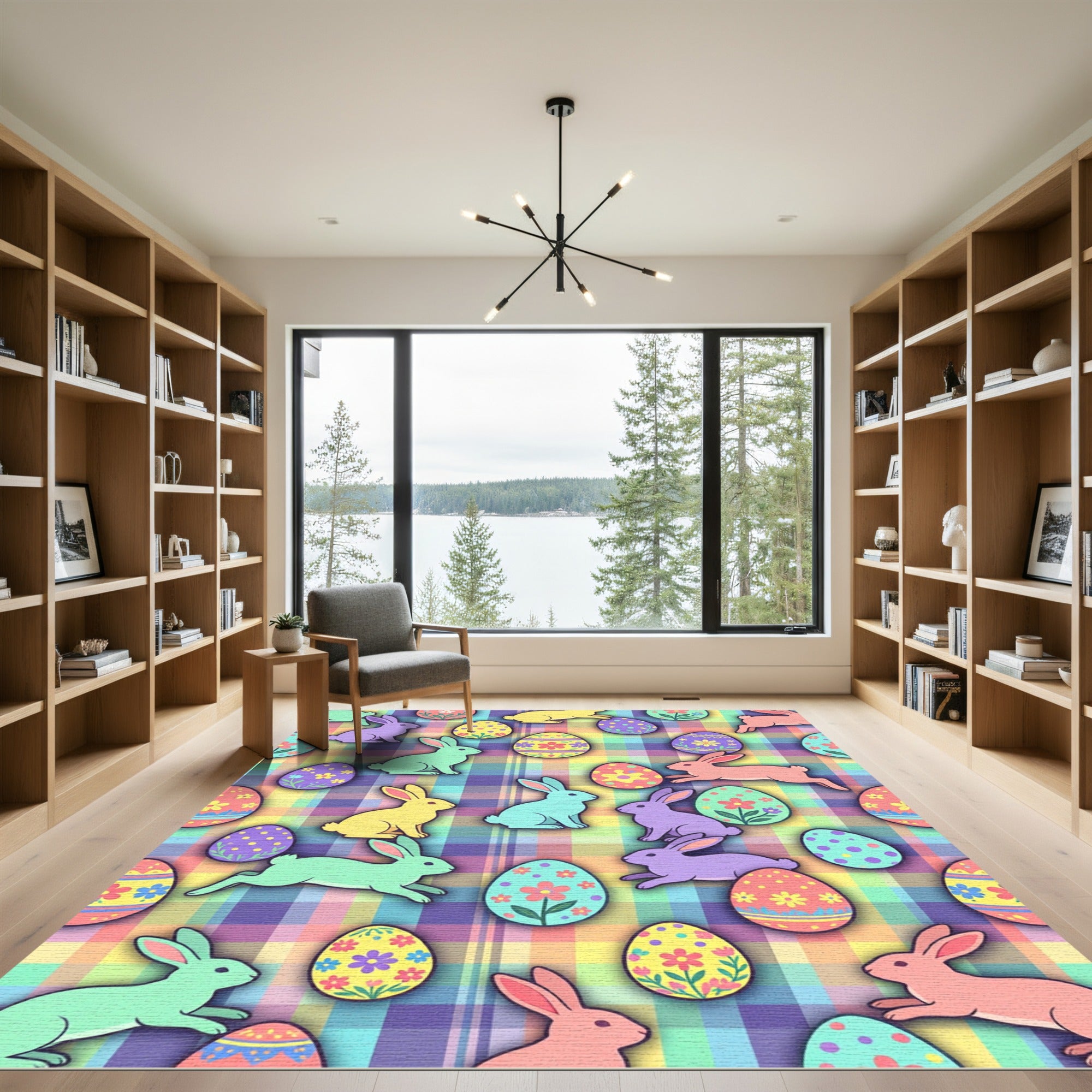 Pastel Plaid Easter Bunny Egg Whimsy Rug