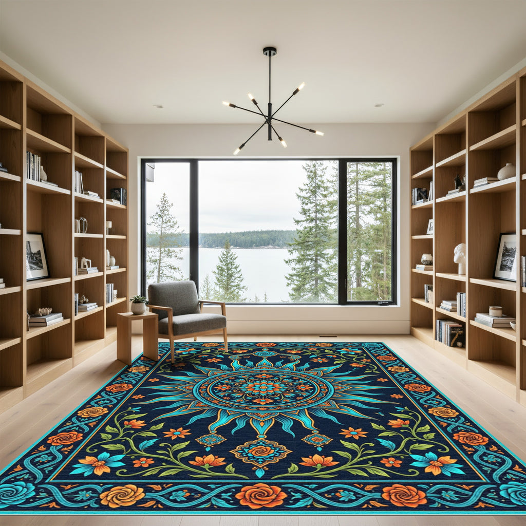 Celestial Sun Floral Garden Tapestry Rug