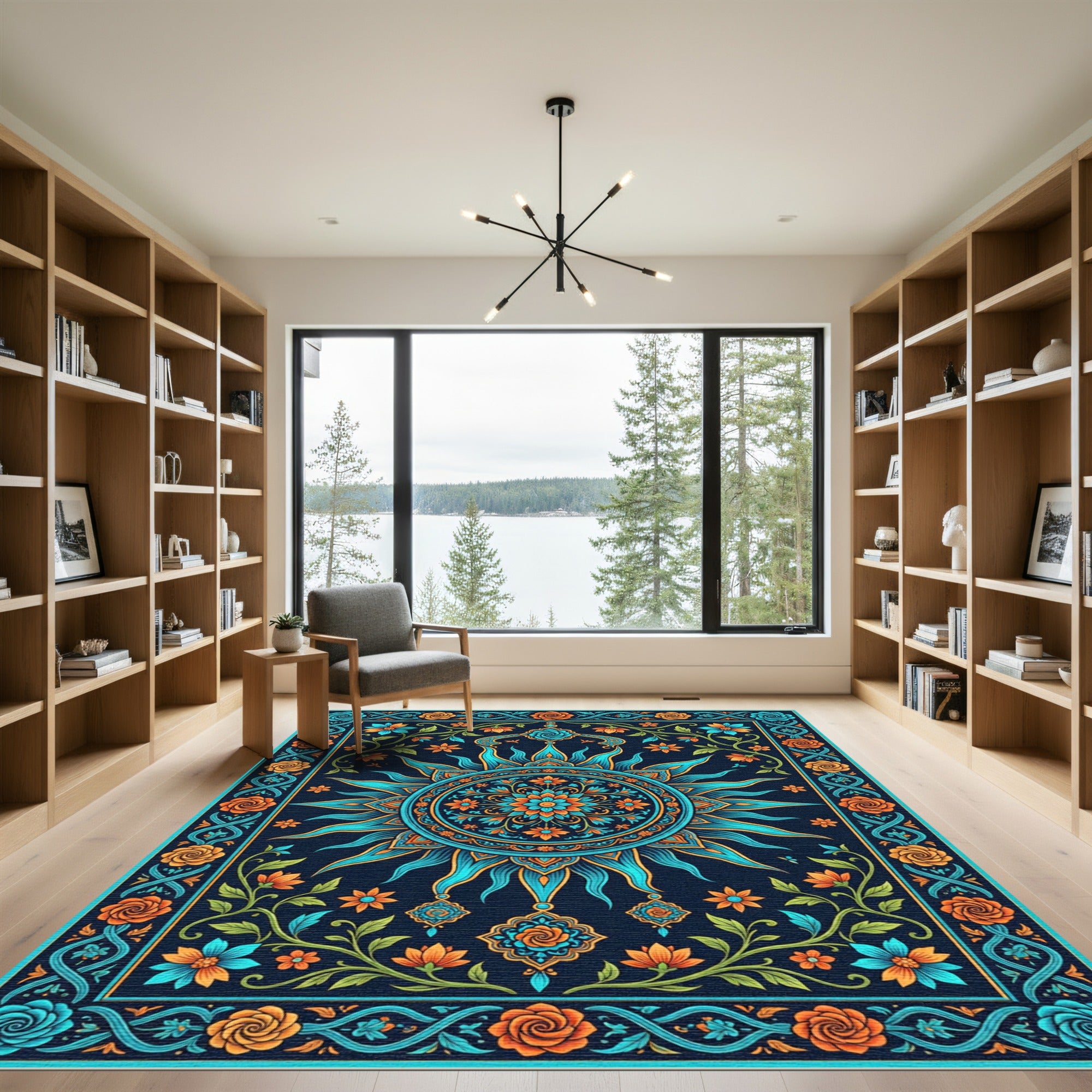 Celestial Sun Floral Garden Tapestry Rug