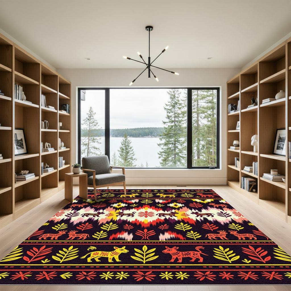 Folk Animal Tribal Stripes Rug