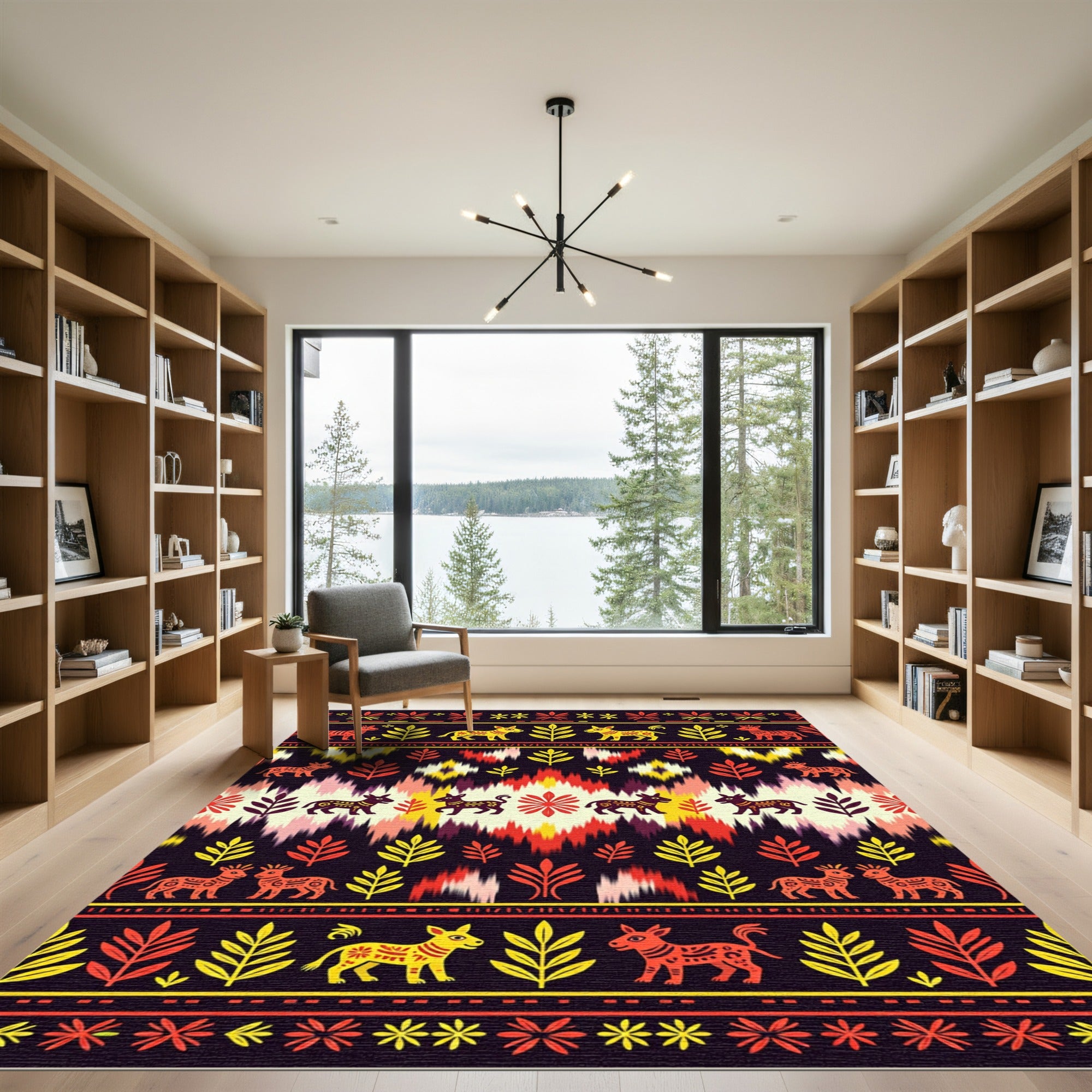 Folk Animal Tribal Stripes Rug