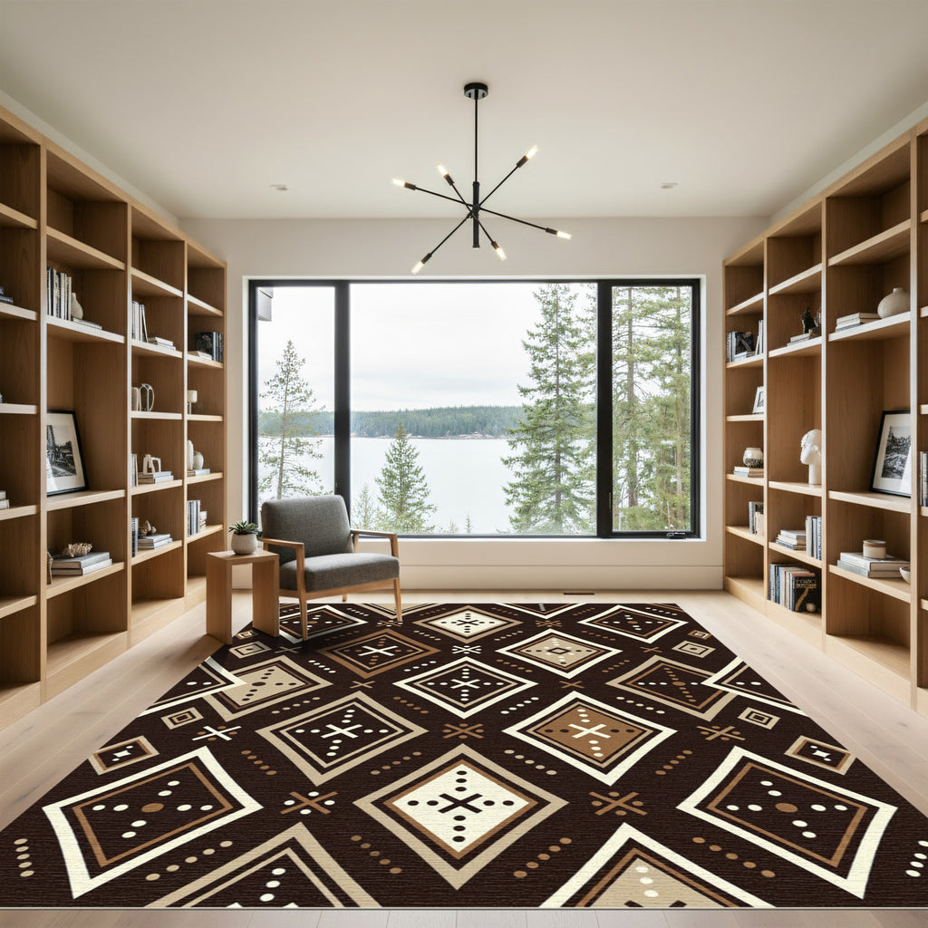 Brown Cream Diamond Geometric Pattern Rug