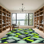 Mint Green Isometric Blocks Pattern Rug