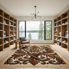 Ornate Copper Leaf Scroll Panel Rug