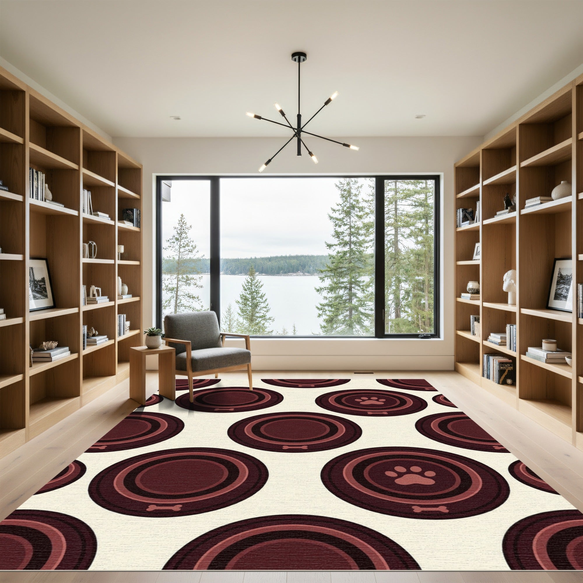 Minimalist Brown Paw Bone Circles Rug