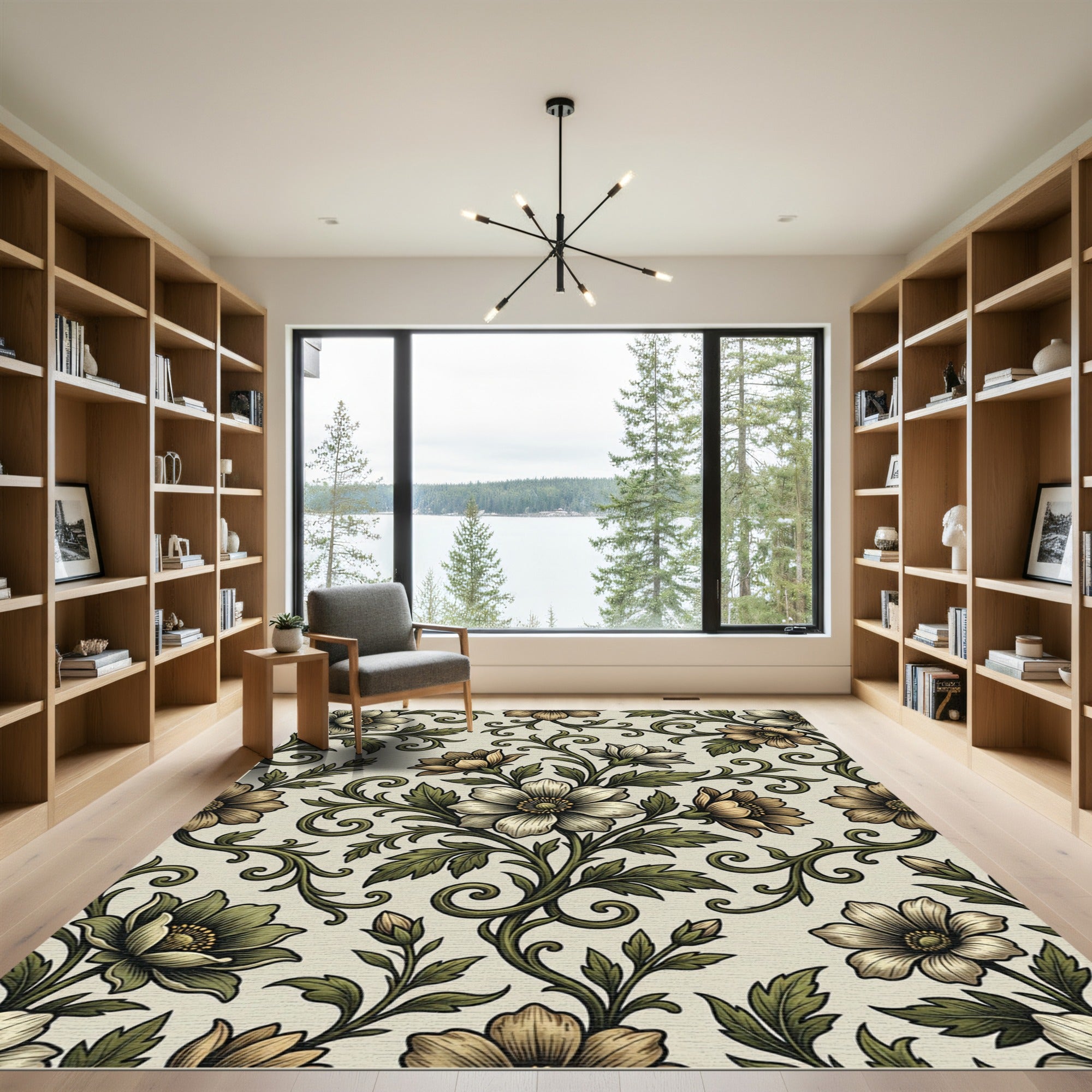 Elegant Vintage Floral Scroll Botanical Rug