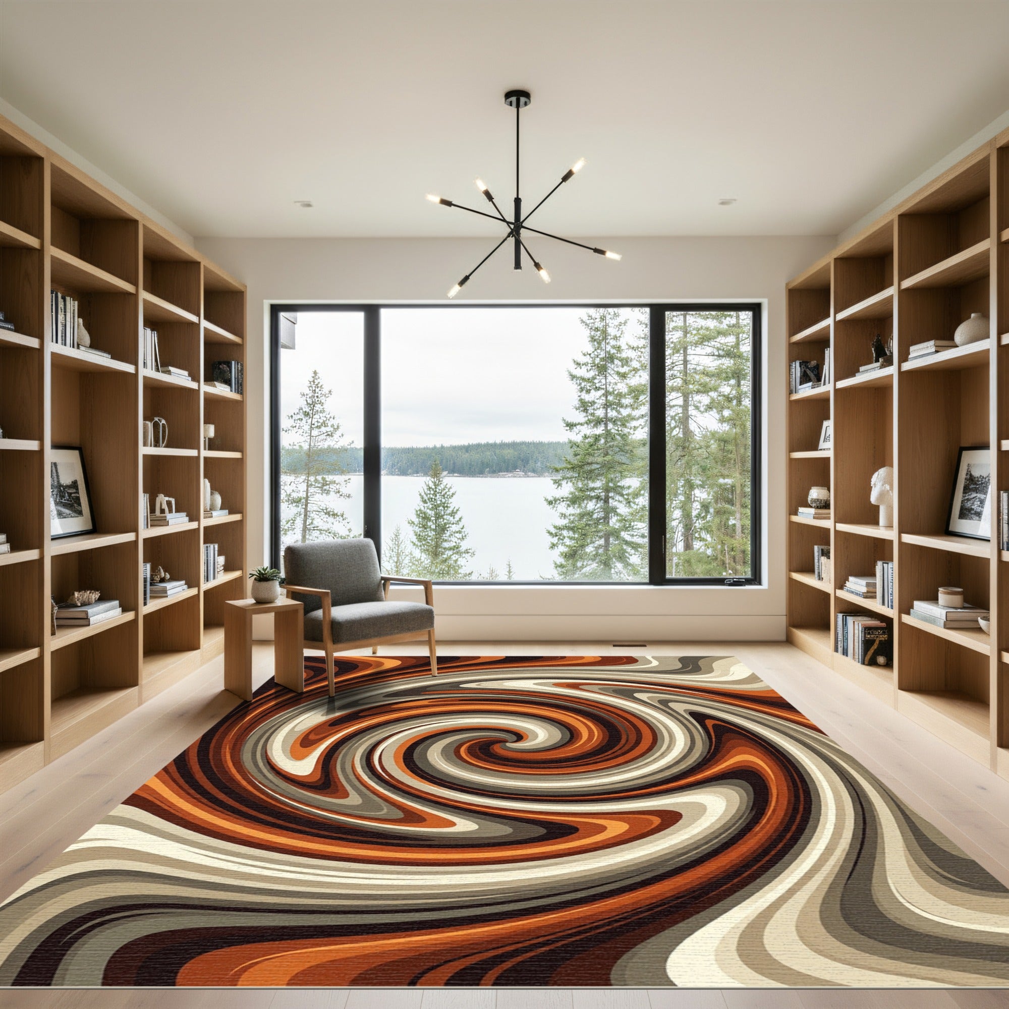 Abstract Swirl Earthy Copper Wave Rug