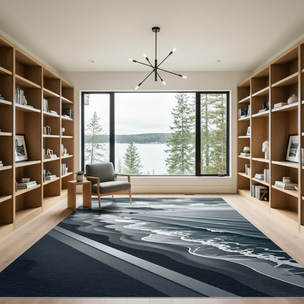 Monochromatic Coastal Wave Landscape Rug