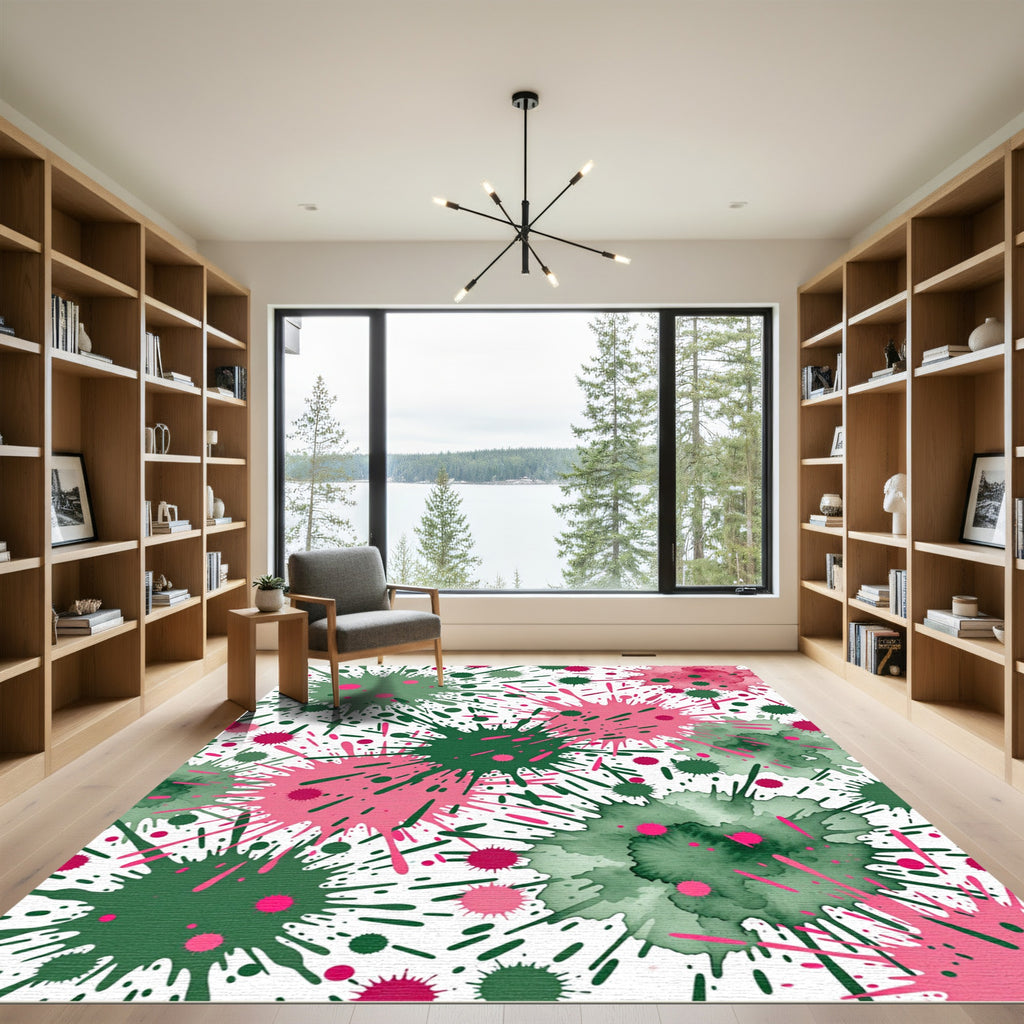 Bold Pink Green Splatter Explosion Rug