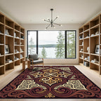 Rich Burgundy Swirls Gold Ornament Rug