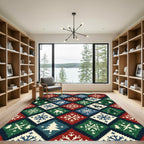 Festive Nordic Diamond Snowflake Reindeer Rug
