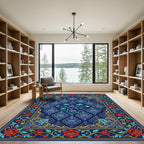 Midnight Blue Floral Meadow Art Rug