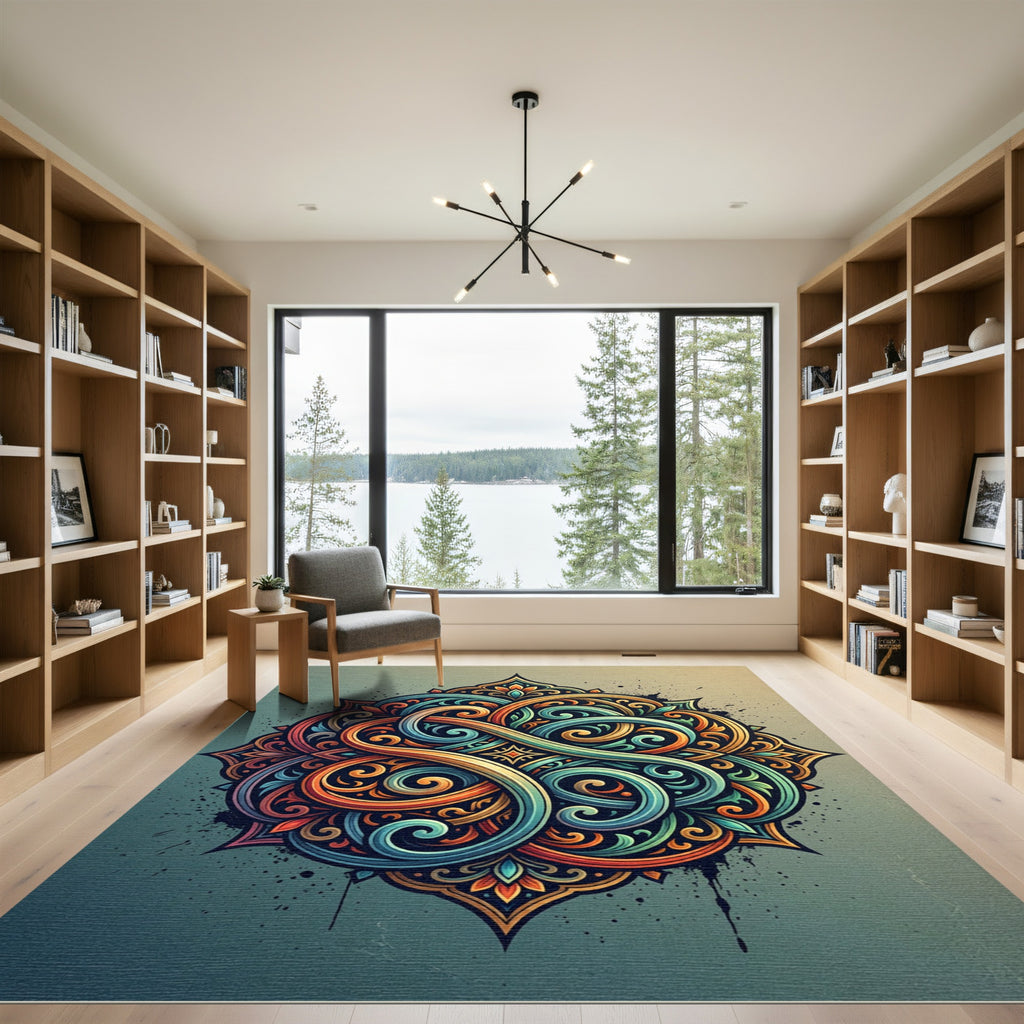 Vibrant Colorful Interlocking Swirl Medallion Rug