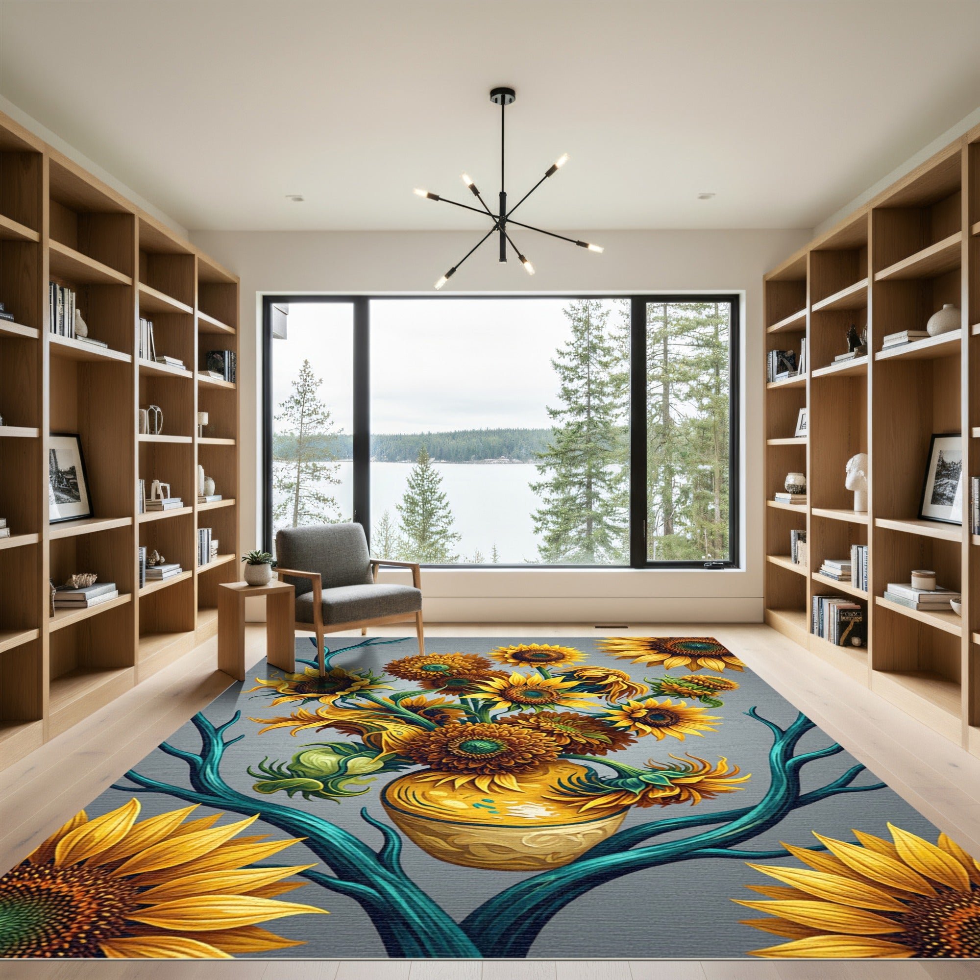 Vibrant Sunny Sunflower Bouquet Art Rug