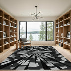 Monochrome Abstract Geometric Radial Burst Rug