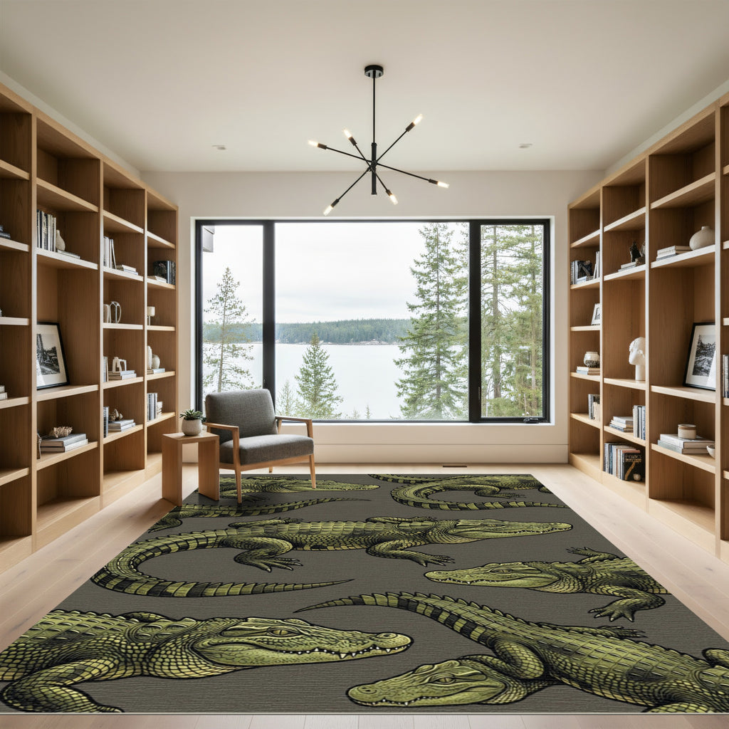Olive Green Alligator Animal Reptile Rug