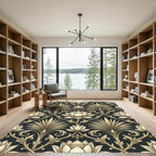 Elegantly Ornate Cream Lotus Gold Damask Rug
