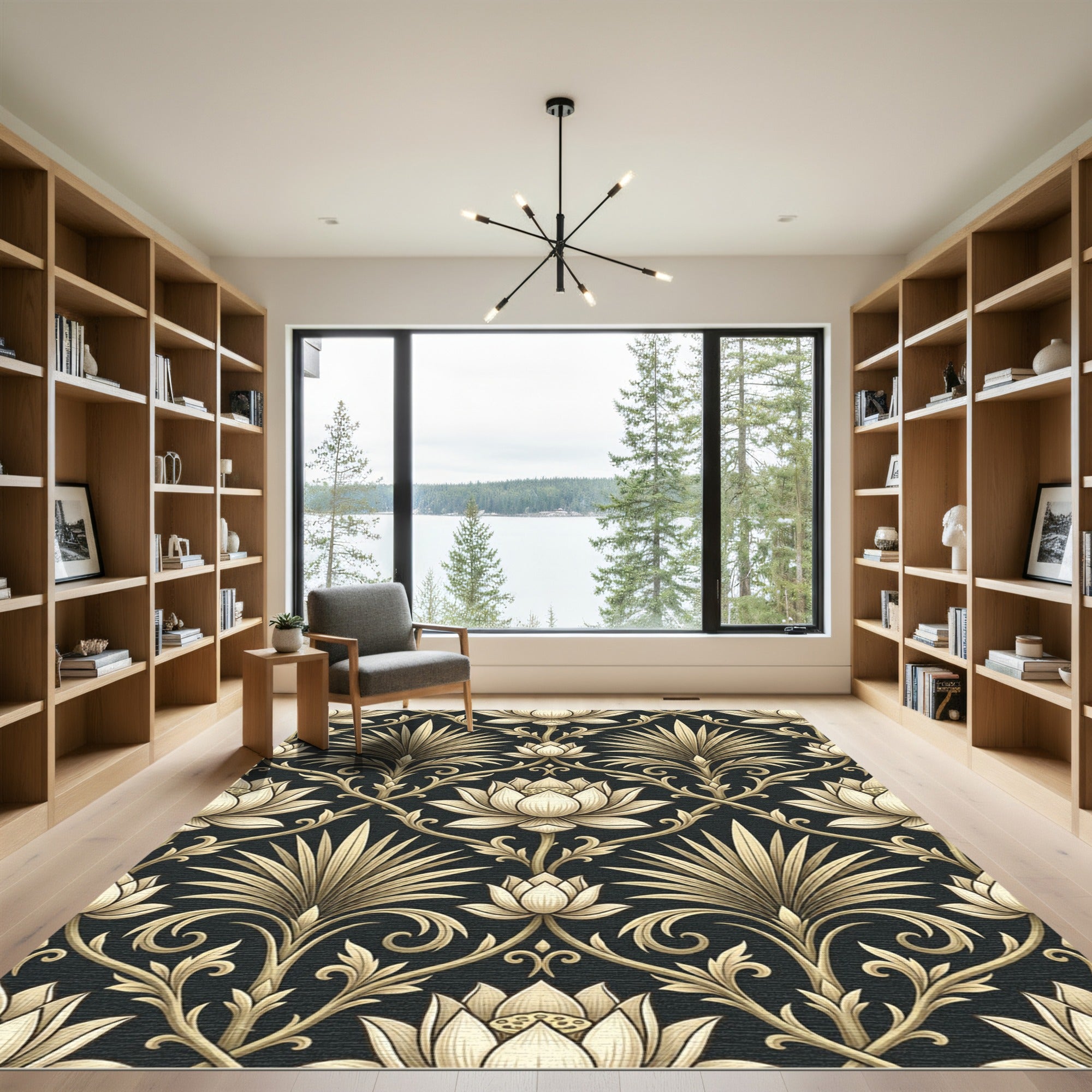 Elegantly Ornate Cream Lotus Gold Damask Rug