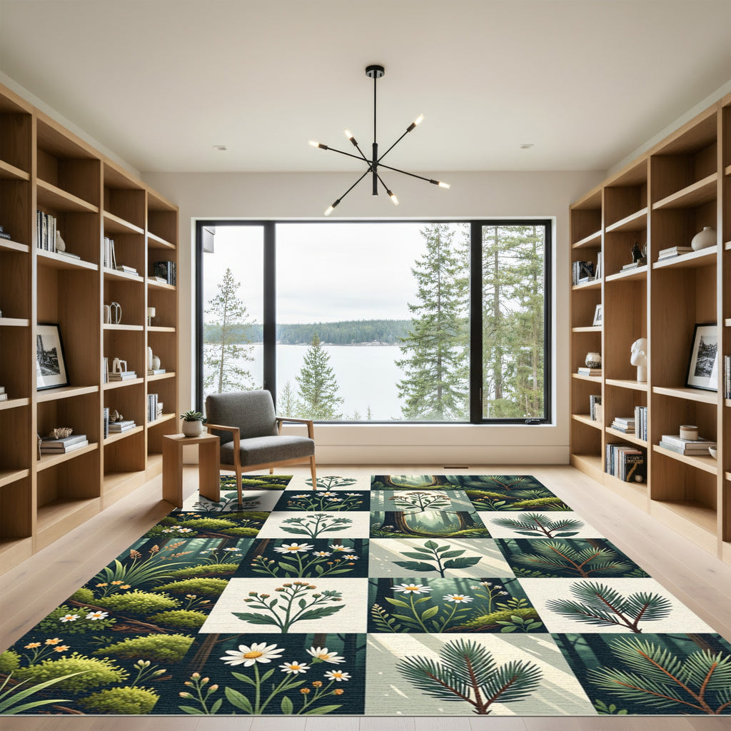Botanical Forest Grid Green Meadow Rug