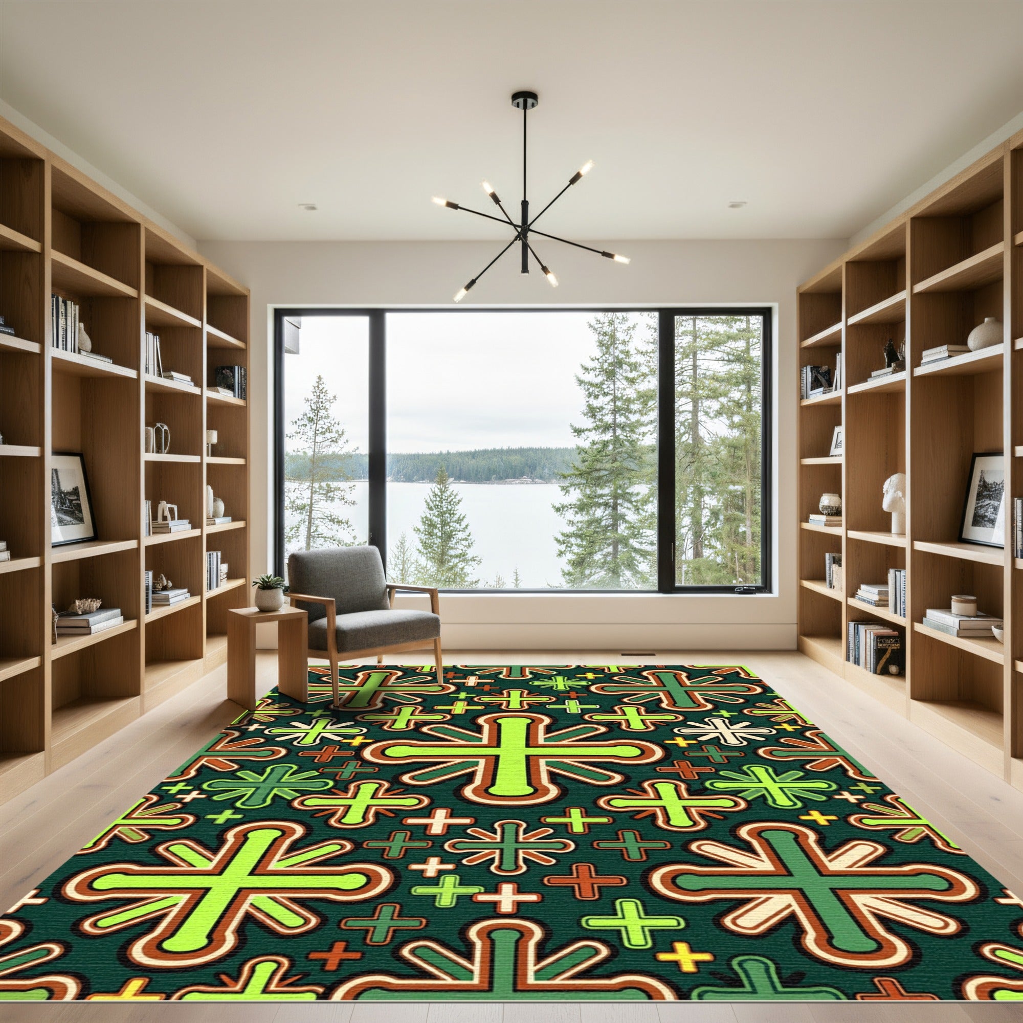 Geometric Emerald Green Cross Mosaic Rug
