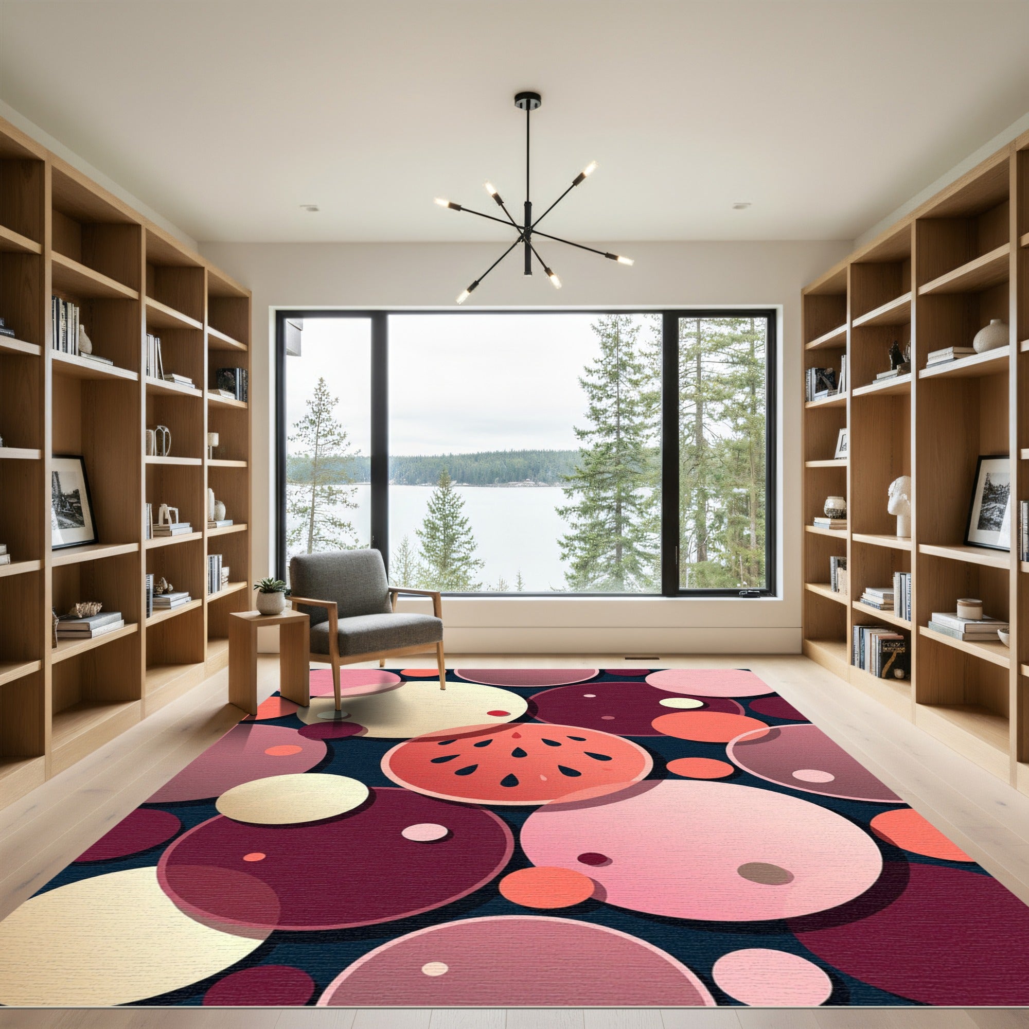 Coral Pink Circle Mosaic Rug