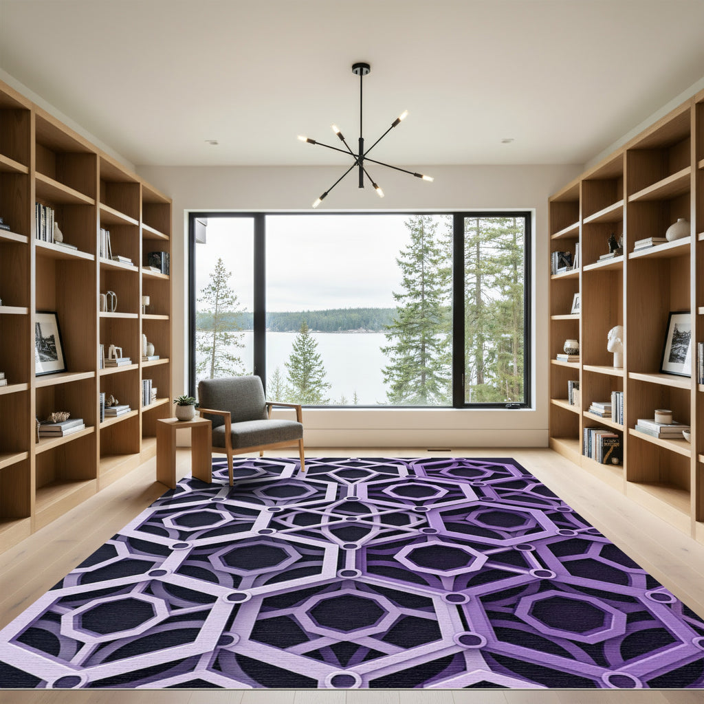 Geometric Lavender Hexagon Interwoven Lattice Rug