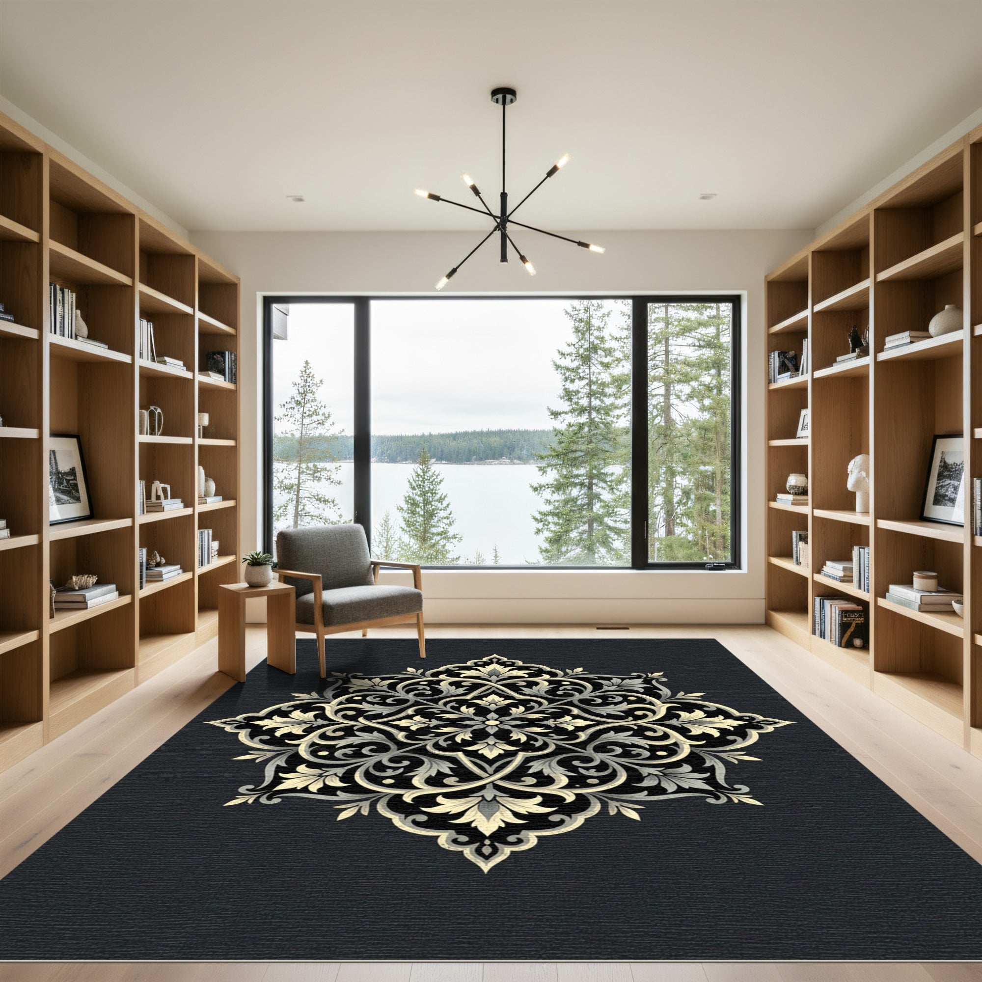 Intricate Ivory Floral Mandala Rug
