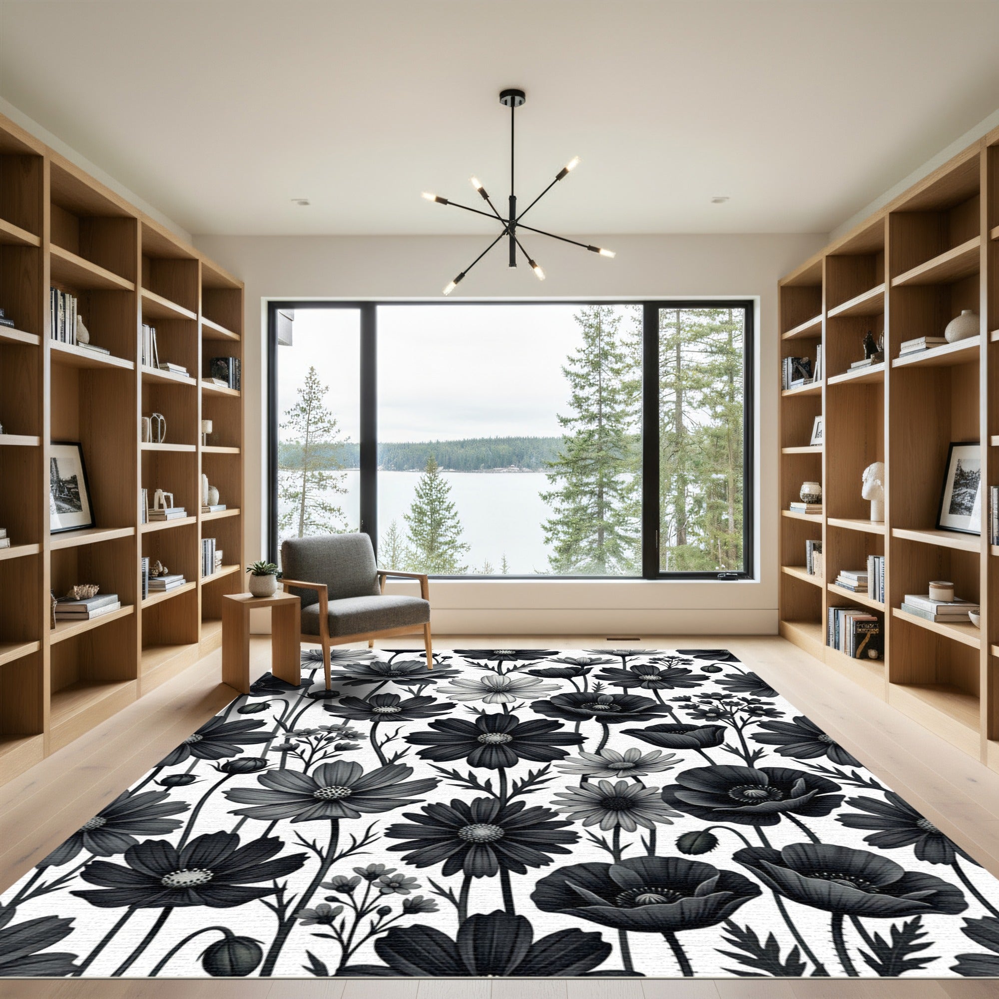 Monochromatic Floral Field Garden Rug
