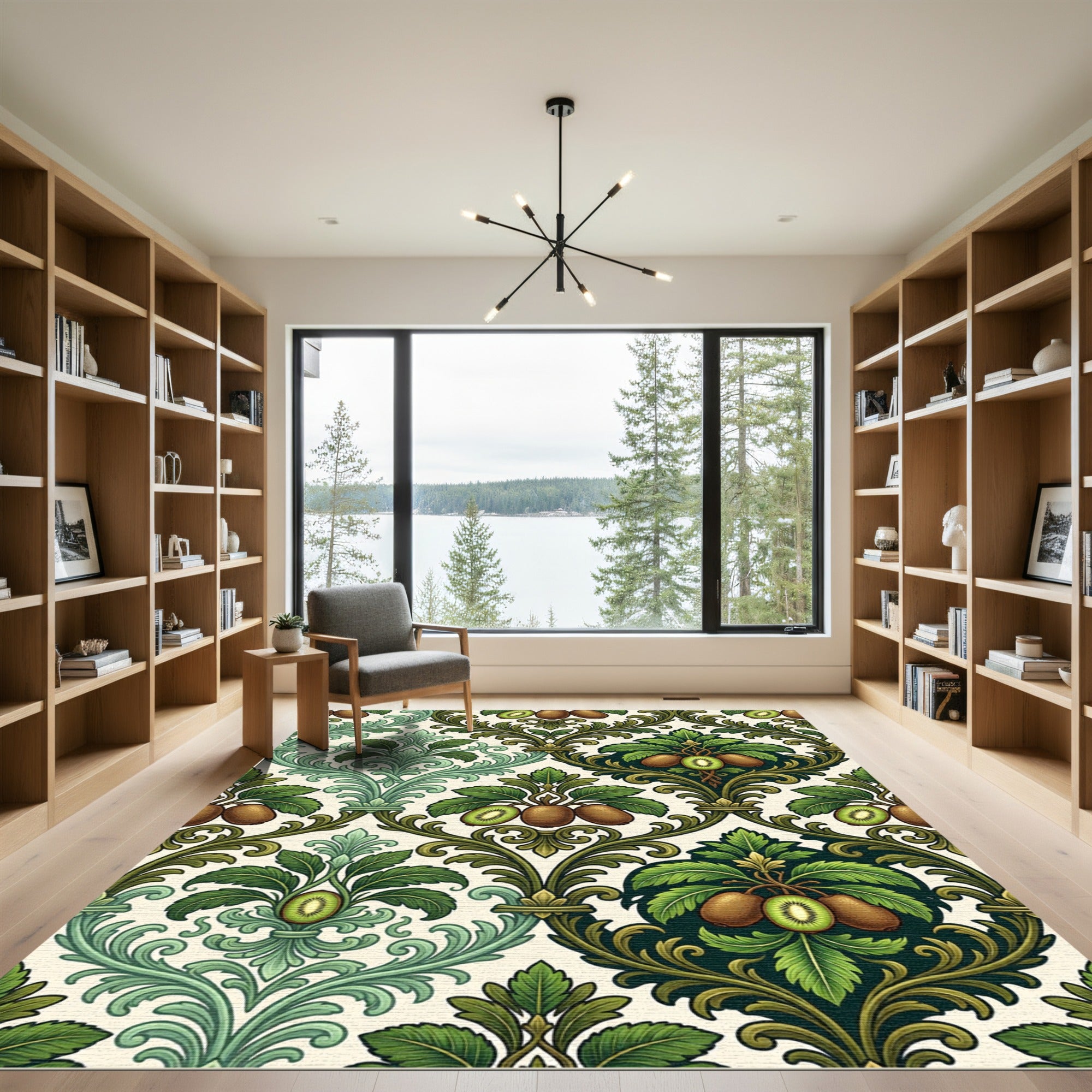 Ornate Damask Kiwi Botanical Tapestry Rug