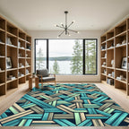 Teal and Sage Woven Interlaced Grid Rug