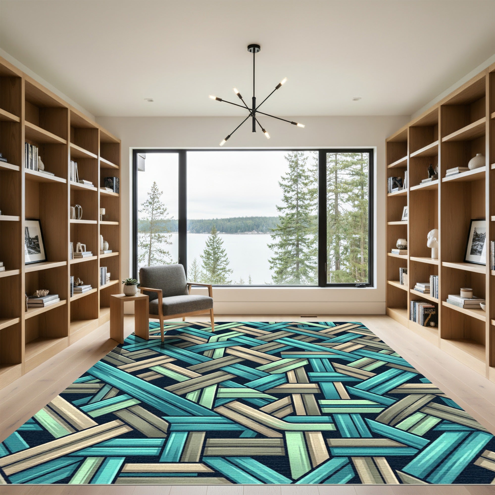 Teal and Sage Woven Interlaced Grid Rug