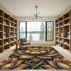 Ornate Golden Lotus Floral Tapestry Rug