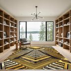 Golden Mayan Ziggurat Step Geometric Rug