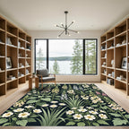 Botanical Wildflower Garden on Black Canvas Rug