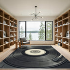 Minimalist Black Vinyl Record Aesthetic Rug
