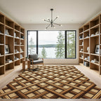 Geometric Interlocking Wooden Lattice Rug