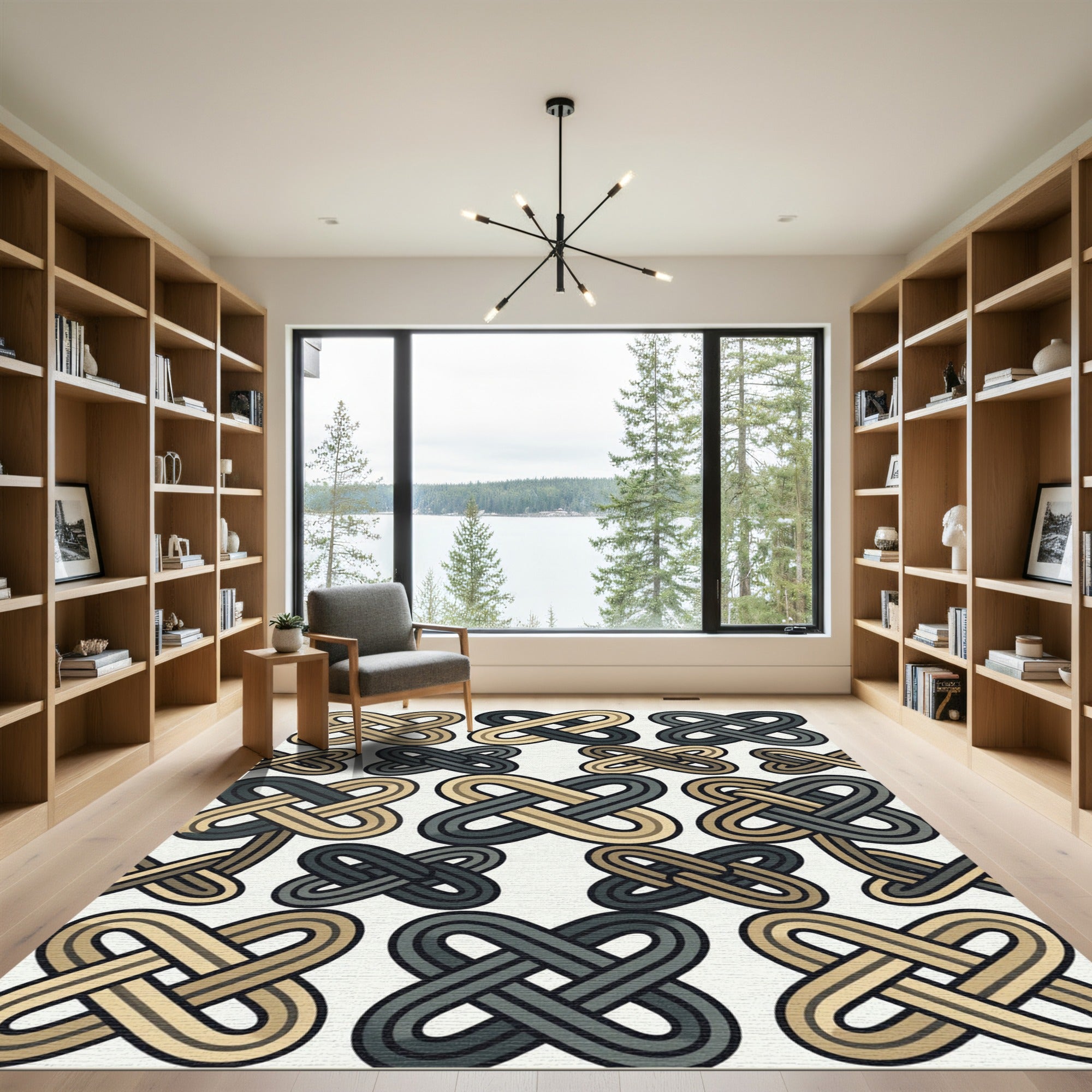 Interlocking Taupe and Charcoal Modern Knot Rug