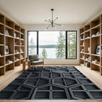 Modern Charcoal Geometric Hexagonal Architecture Rug