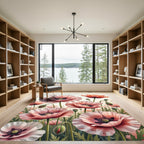 Blushing Pastel Poppies Botanical Art Rug