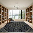 Tribal Geometric Diamond Black Ivory Rug