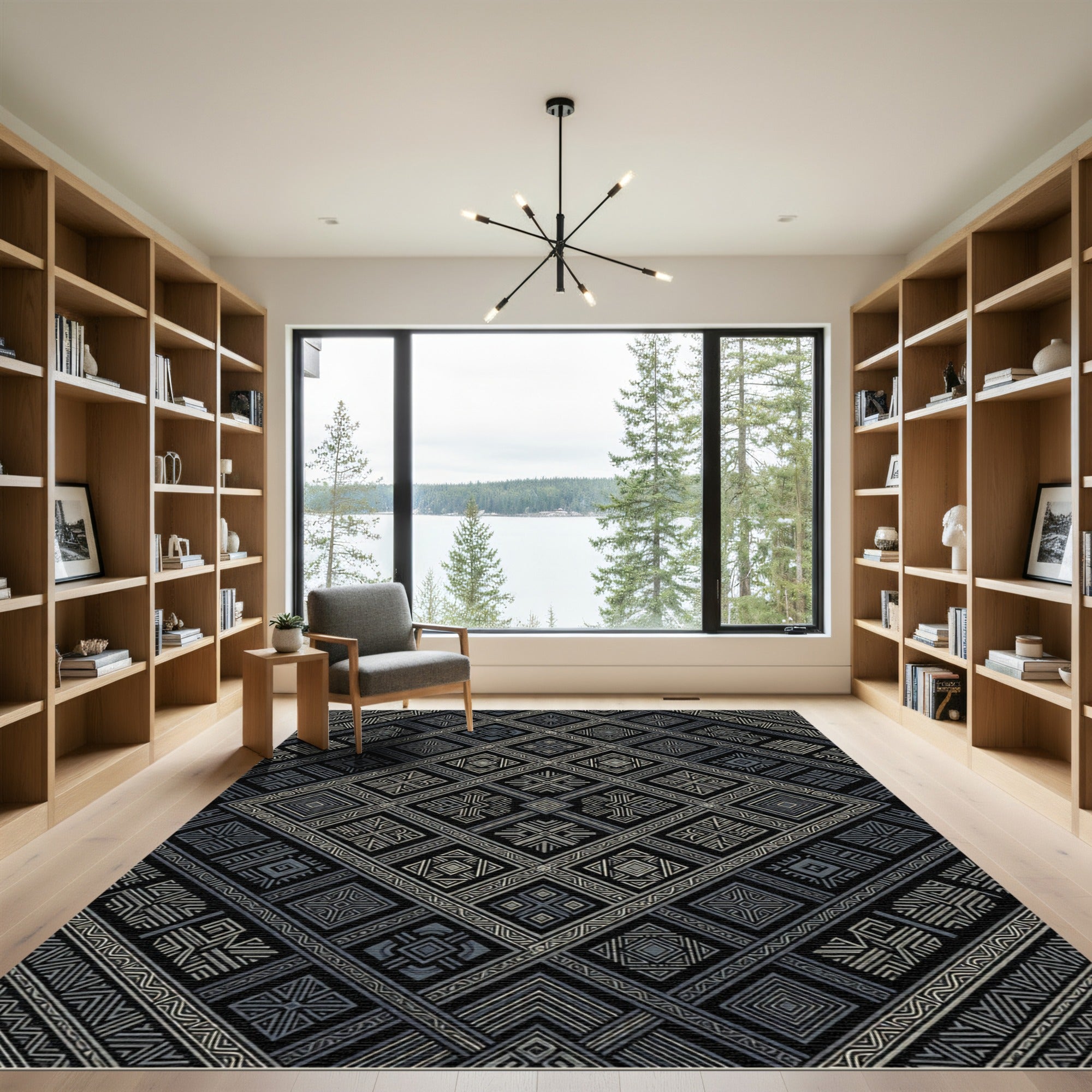 Tribal Geometric Diamond Black Ivory Rug