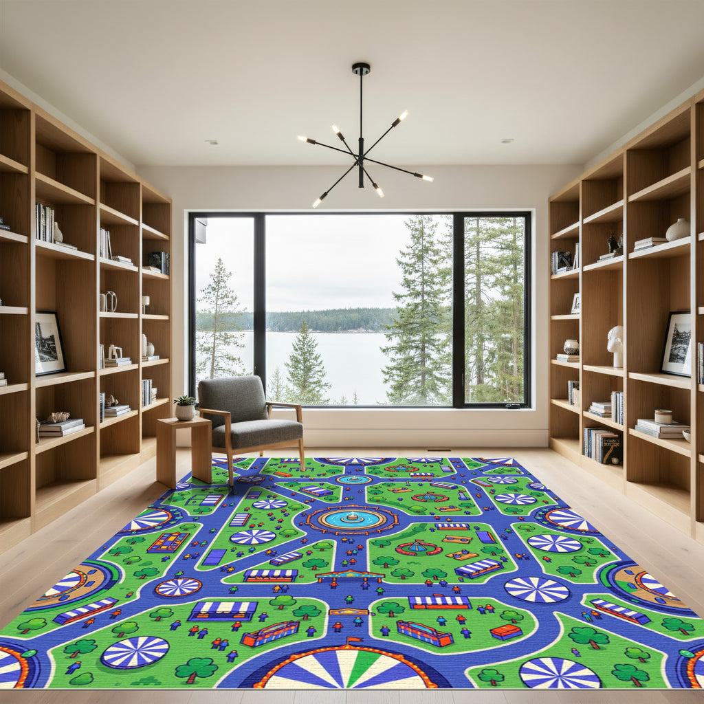 Vibrant Playful Carnival Fairground Maze Rug