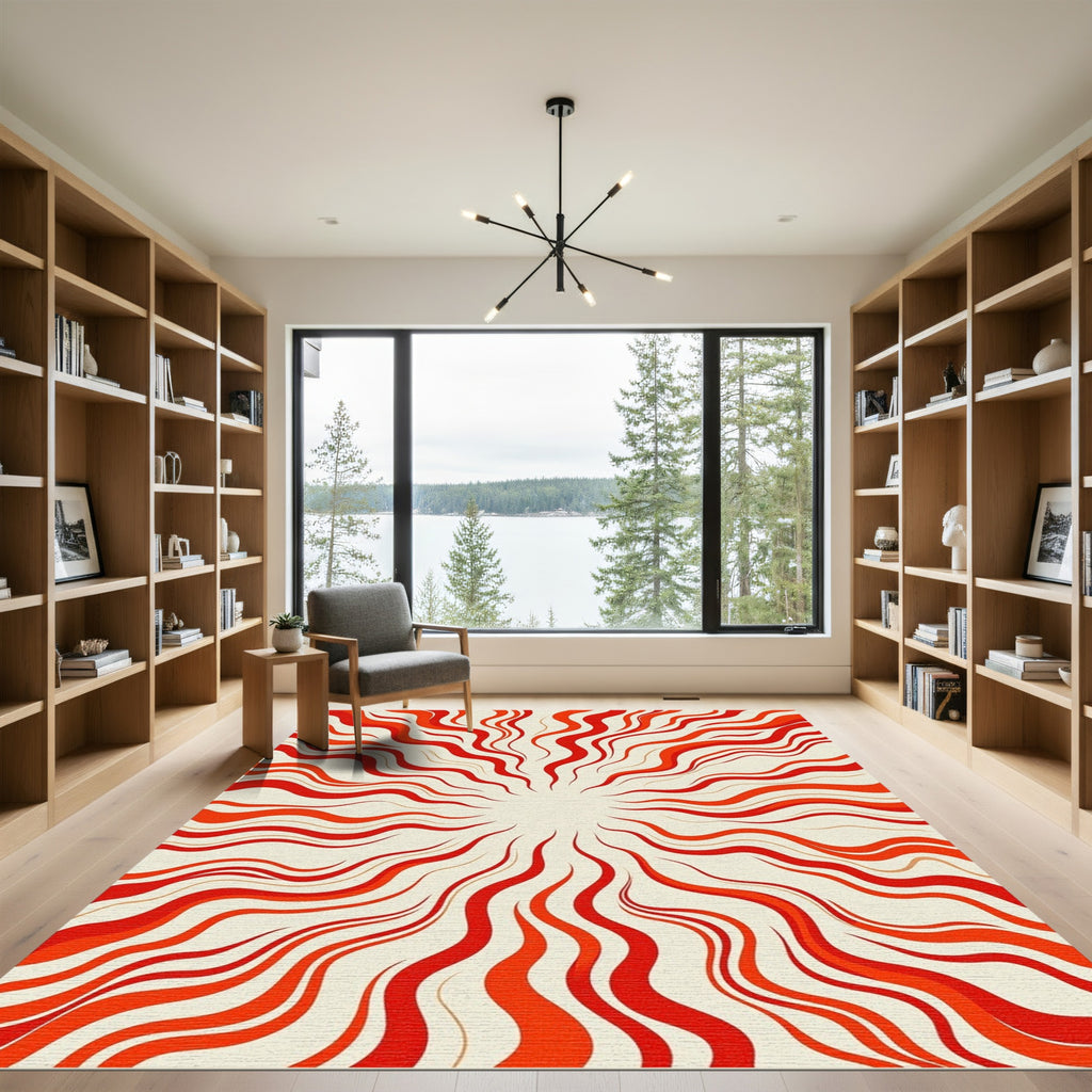 Radiant Sunburst Red Swirls Rug