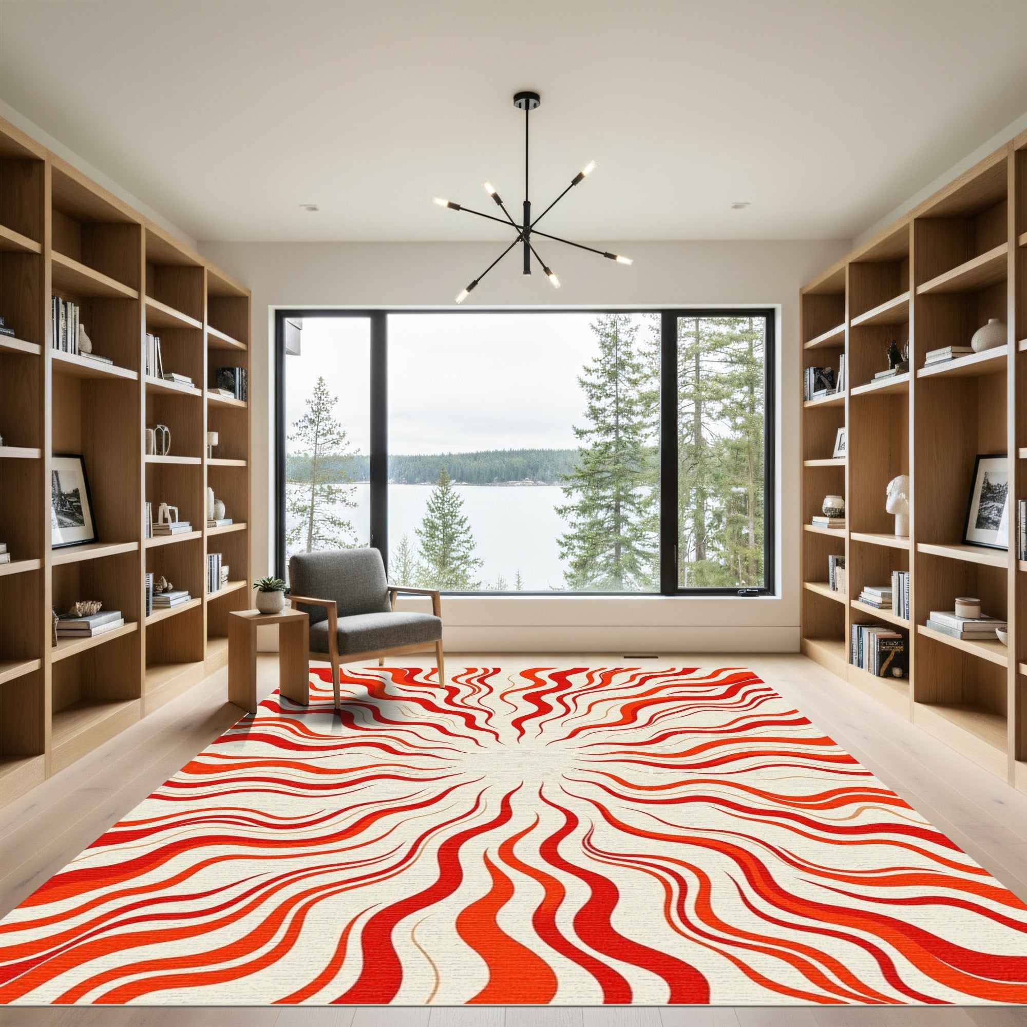 Radiant Sunburst Red Swirls Rug