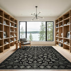 Sophisticated Black and Silver Paisley Medallion Rug