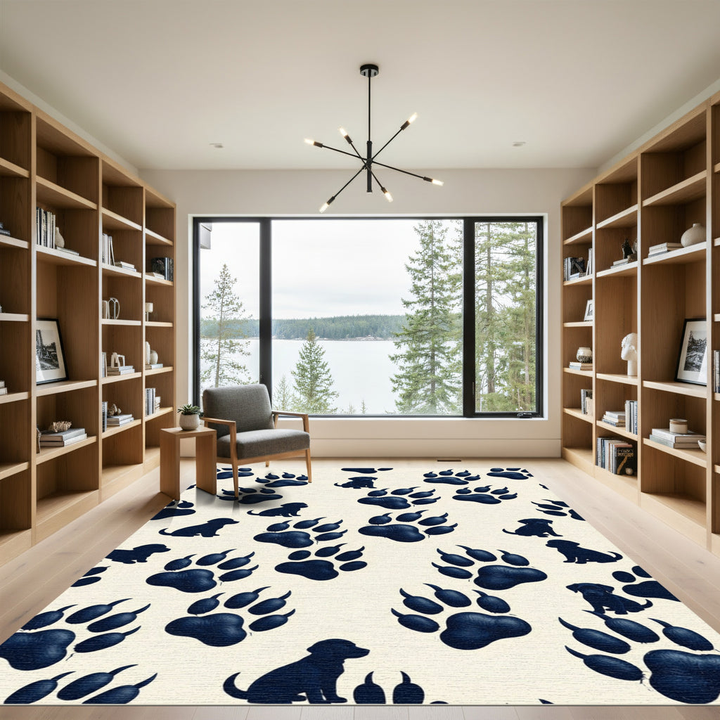 Navy Puppy Paw Cream Minimalist Rug