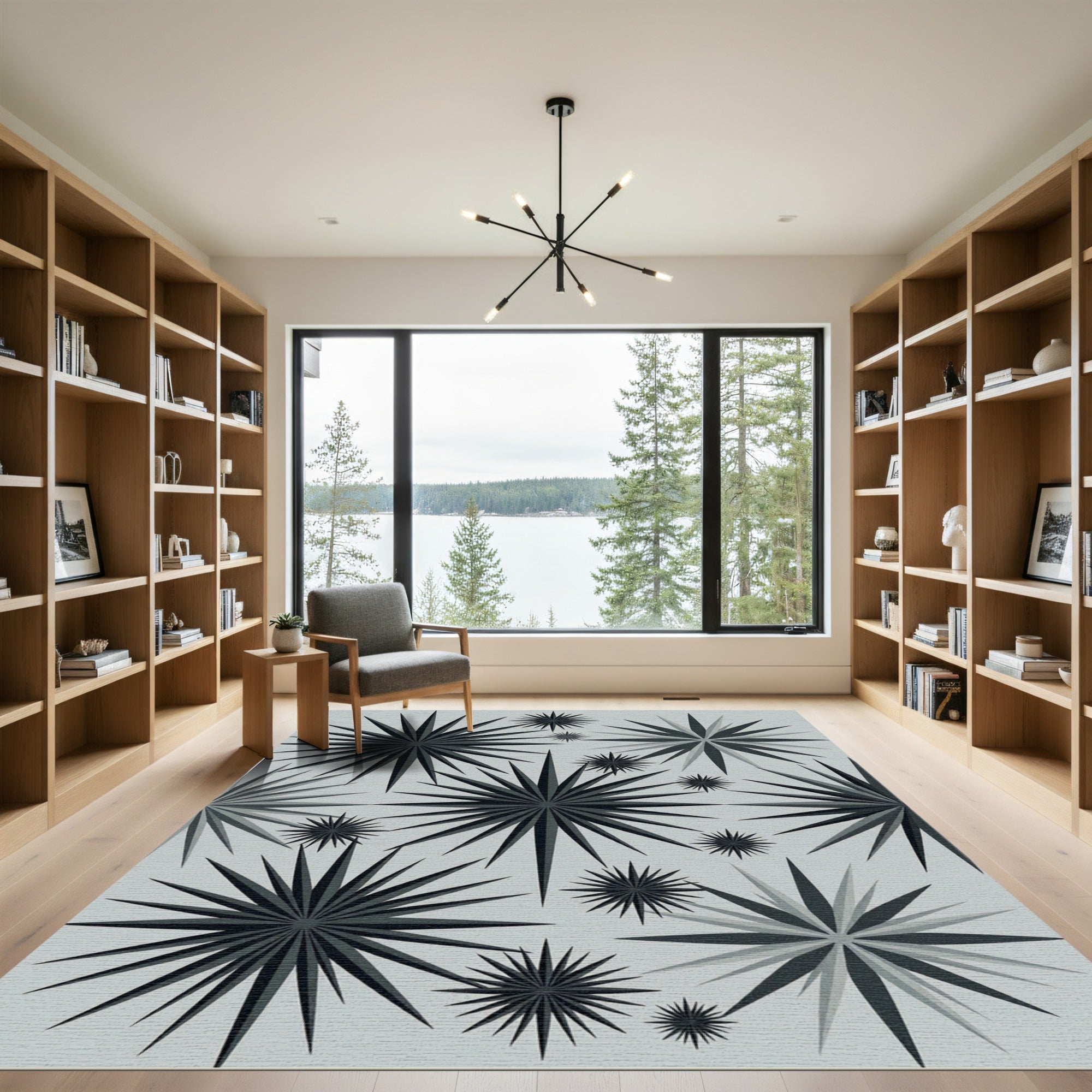 Dark Gray Starburst Sunburst Scatter Rug